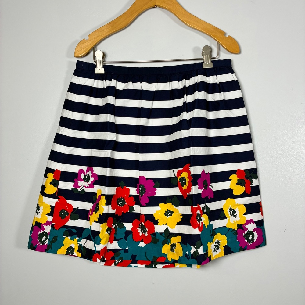 Banana Republic Skirt 4 Striped Floral A-Line Lined Zip Preppy Nautical Summer